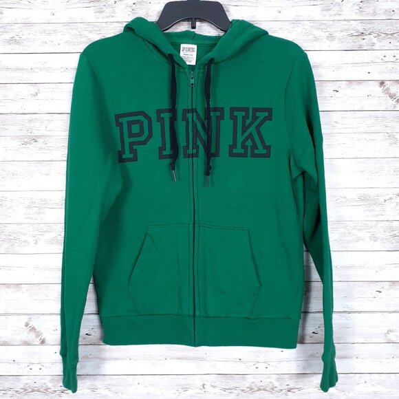 PINK Victoria's Secret Tops - Victoria's Secret Pink Full Zip Hoodie Small Green Black Jacket 448A
